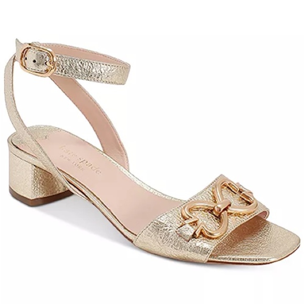 Kate Spade Lagoon metallic gold leather sandals with heart buckles, size 8 1/2 B